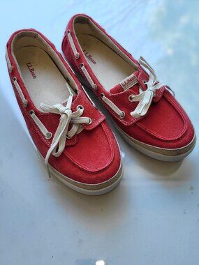 L.L. Bean Red Canvas Boat Shoes Women's Size 7.5
